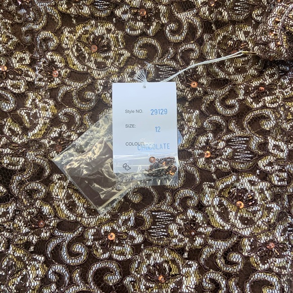 Jean de lys Brown Beaded Silk Floor Length Gown - Picture 5 of 8